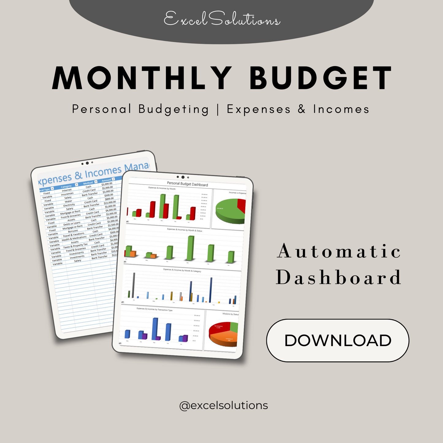 Monthly Budget, Personal Budgeting, Excel Budget Template