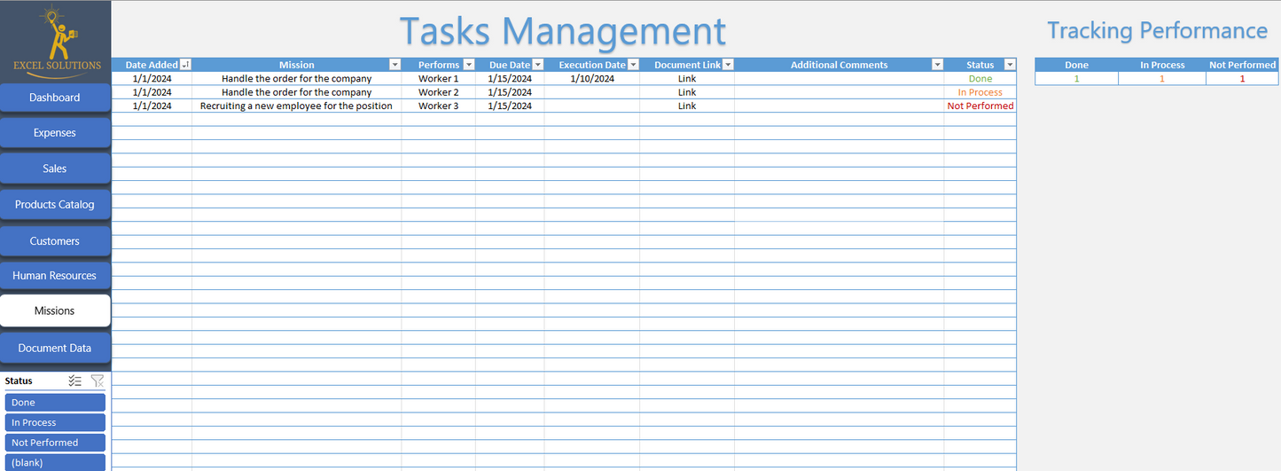 business dashboard excel - to do list tasks management