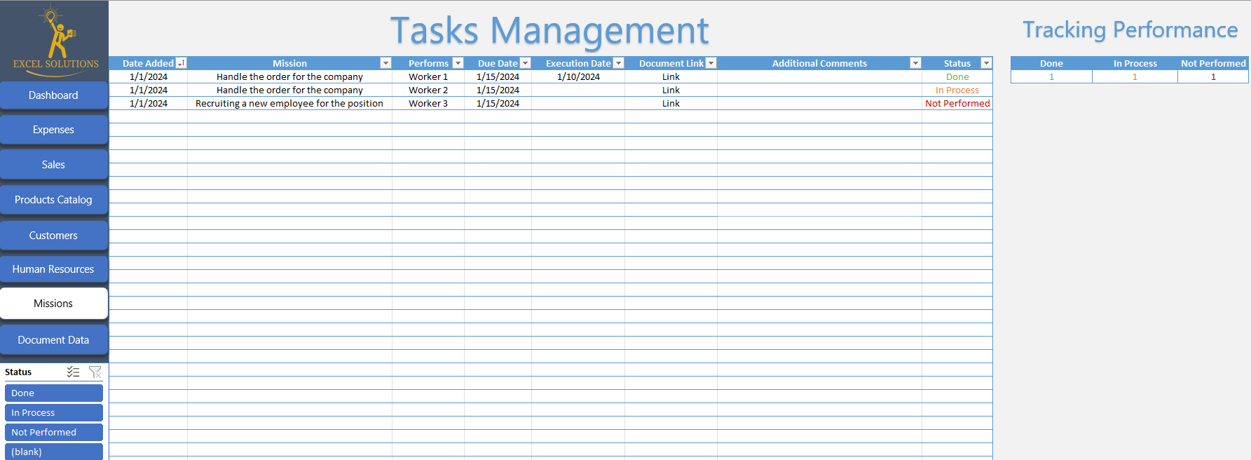 business dashboard excel - to do list tasks management