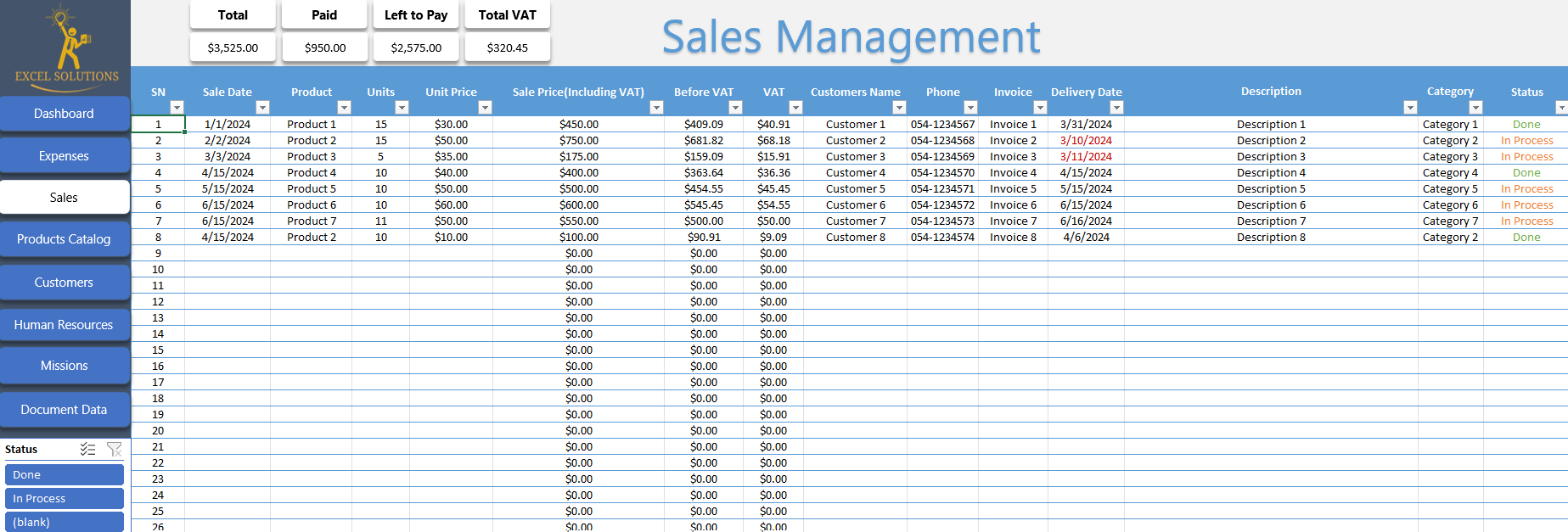 business dashboard excel - sales management